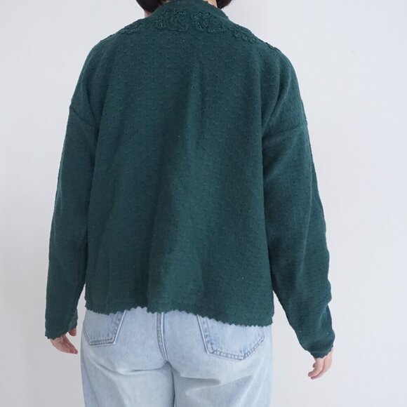 vintage Northern Traditions Hunter Green Knit Floral Beaded button-up Cardigan S - Picture 3 of 12